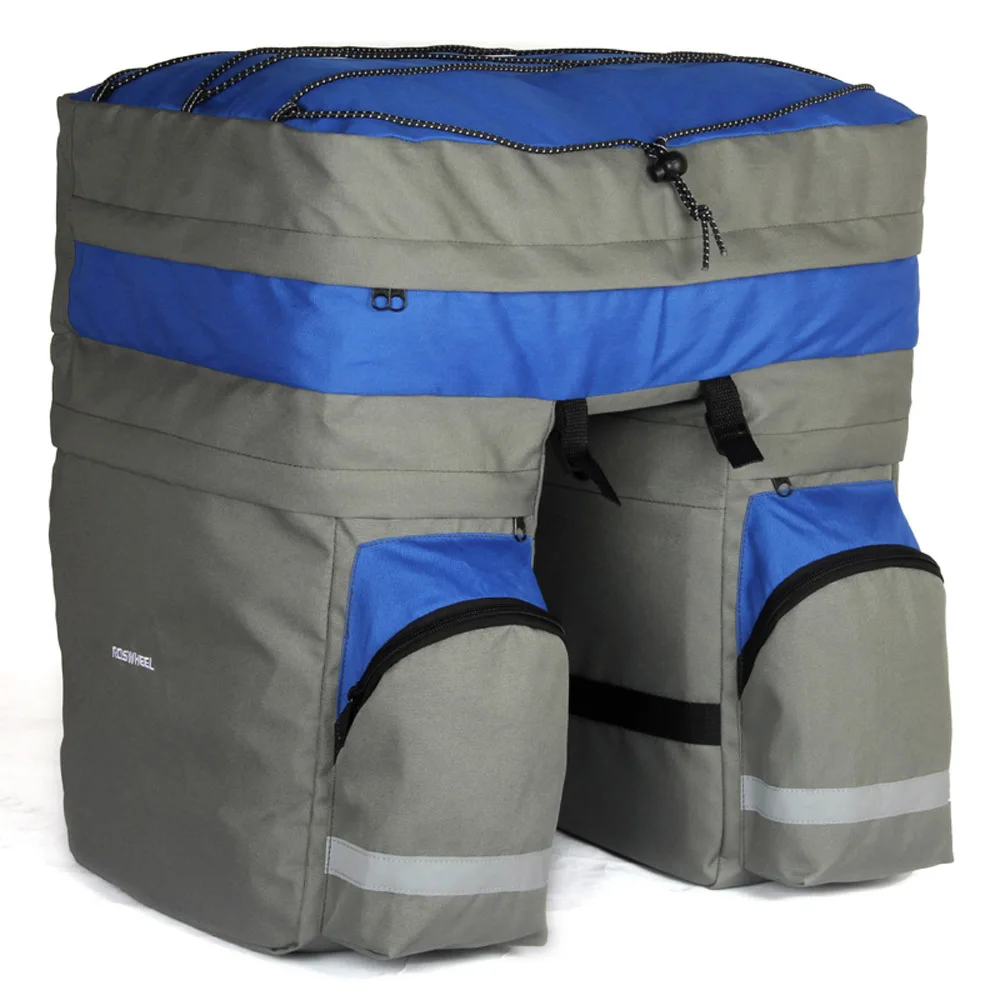 ROSWHEEL 60L велосипедная корзина, велосипедная водонепроницаемая сумка, велосипедная двухсторонняя задняя стойка, заднее сиденье, сумка для багажника, Сумка с дождевиком - Цвет: Синий