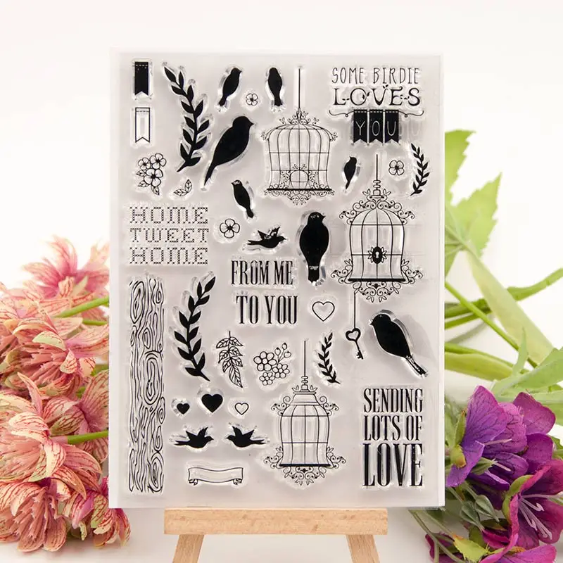 

Bird Birdcage Words Transparent Clear Silicone Stamp for Seal DIY Scrapbooking Photo Album Decorative Clear Stamp Sheets
