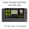 FOXSUR controlador de carga Solar 12V 24V Auto pantalla LCD con salida de 5V USB Dual 30A 20A 10A PWM Cargador Solar regulador ► Foto 1/6