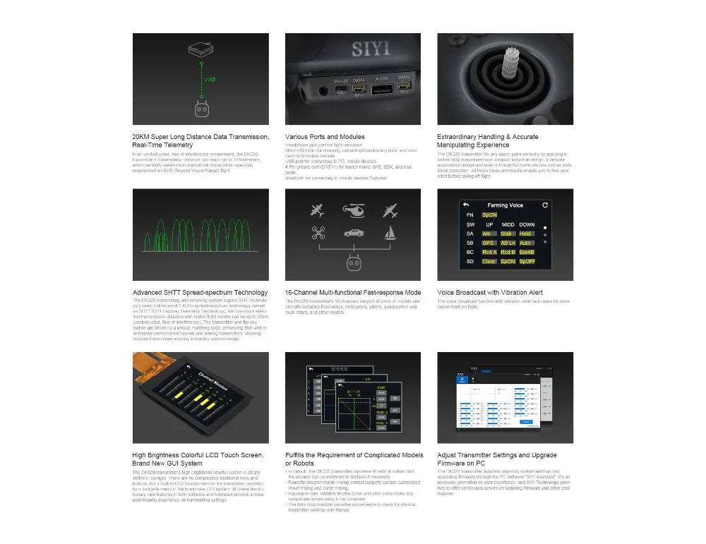 SIYI 2,4G 16-CH DK32S пульт дистанционного управления DK32S приемник интегрированный 20 км DATALINK для DIY сельскохозяйственный опрыскивающий Дрон
