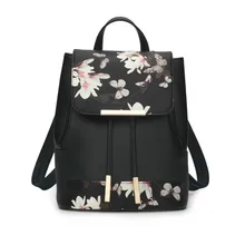 New Flower Women Drawstring Backpack Fashion School Lady Casual Print Backpack High Quality Leather School Bag