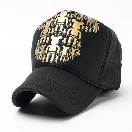 Мода мужской Бейсболка Женщины Gorras Мультфильм Медведь Печатных Сетки Случайный Крышка Летний Открытый Спорт Вс Hat - Цвет: Золотой