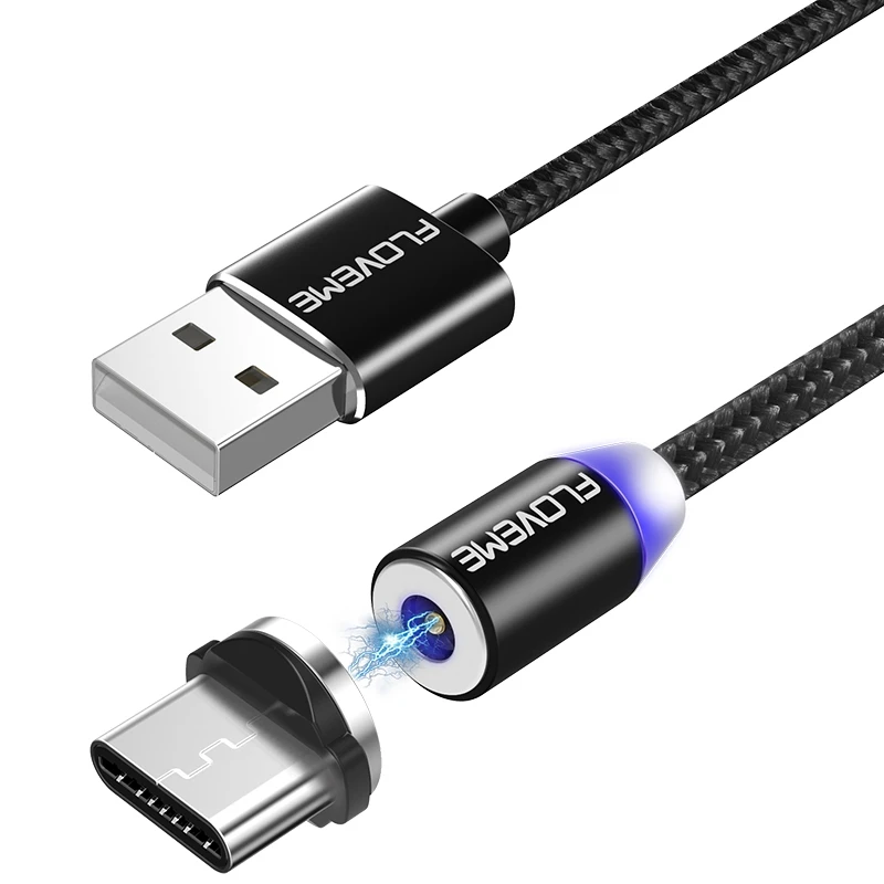 FLOVEME Магнитный кабель для зарядки Micro usb type-C магнитные кабели освещение для iPhone samsung Xiaomi зарядное устройство Мобильные кабели USB шнур - Цвет: Коричневый