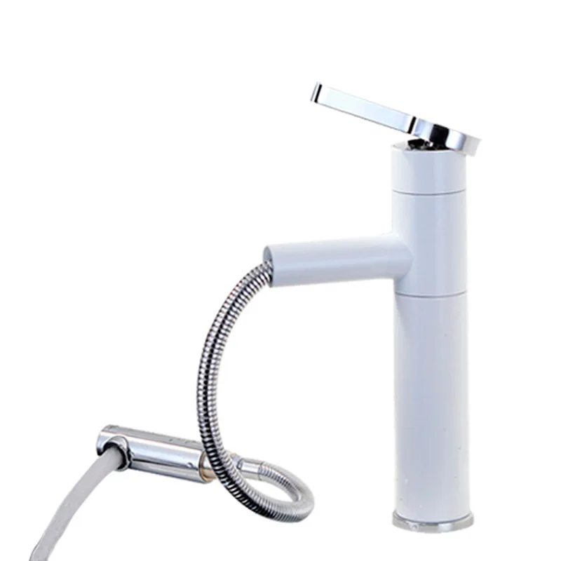 

Copper rotary black pull faucet cold White black paint cold and hot basin faucet pull table, up and down basin rotating faucet