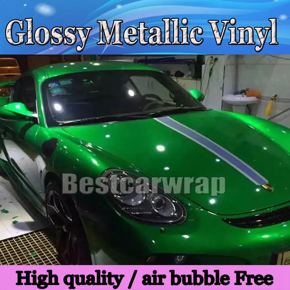 

Premium Glossy Metallic Green Vinyl Wrap Car Wrap With Air Bubble Free Pearl Green Gloss candy vehicle wrapping 1.52*20M/Roll