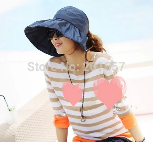 2018 الجملة والتجزئة أزياء النساء واسعة كبيرة بريم uv حماية مطوية الصيف شاطئ أحد قبعة كاب