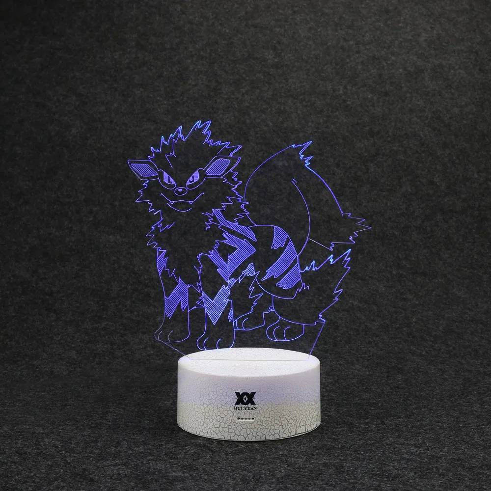 Хуэй Юань Творческий Покемон Arcanine 3D лампа светодиодный 7 цветов Мультфильм ночник USB сна настольная лампа подарок для детей HY-828