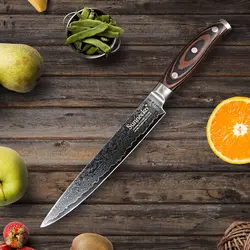 Sunnecko 8 "нарезки Ножи Дамаск Сталь лезвие Цвет деревянной ручкой сильная твердость VG10 core Кухня Slicer Ножи для шашлыков Пособия по кулинарии