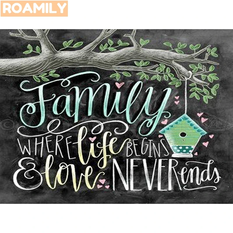 

5d Diamond Painting,Text,"Family Where Life Begins Love Never End",Diamond Embroidery,Full Square/Round Rhinestones,Decor Home
