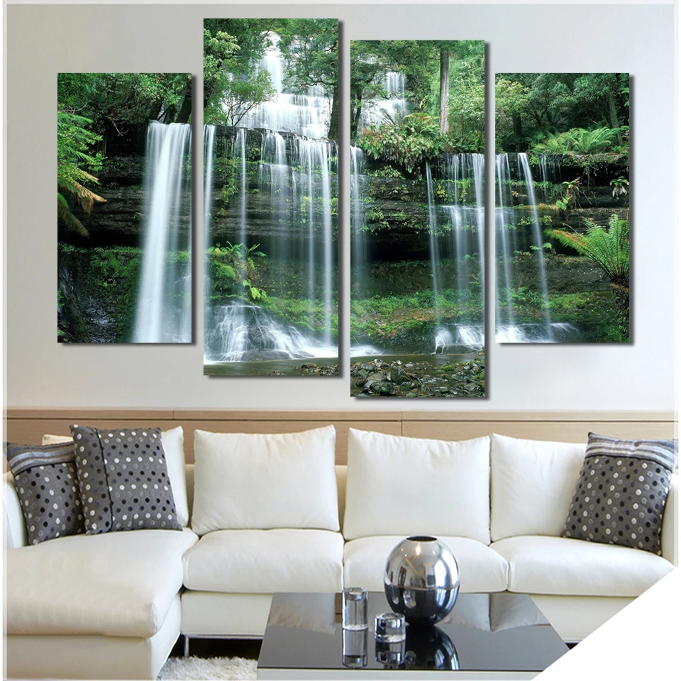Nature Waterfalls Landscape Poster Large Modern Canvas Wall Decoration for Home Office Green Forest Shower Photo Print No Frame | Дом и сад