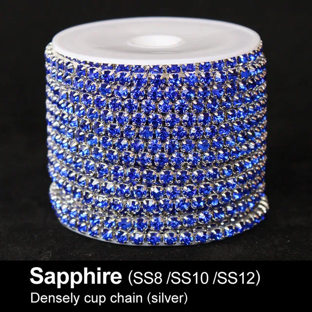 Стразы, цепочка с когтями, серебряная основа, плотная цепочка, объем для одежды, обуви и шляп, аксессуары для рукоделия - Цвет: Sapphire