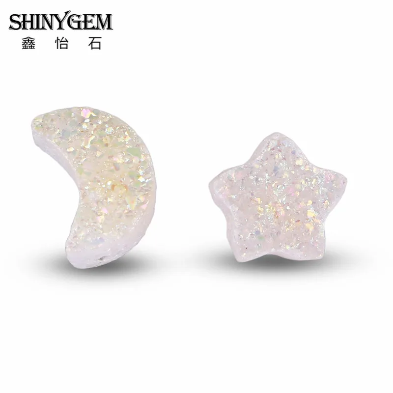 Серьги гвоздики ShinyGem 10 мм Druzy асимметричные серьги с Луной и звездой сверкающие