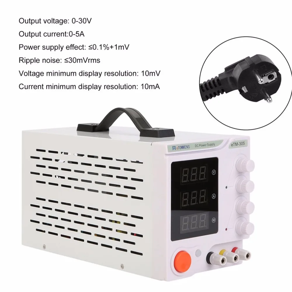

New 0-30V 0-5A High Precision Three Digit Display DC Power Supply Device For Workshops Laboratory ETM-305 EU Plug