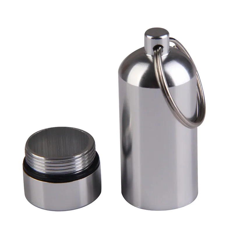 

High Quality Waterproof Aluminum Pill Box Case Bottle Drug Holder Container Key-ring Outdoor Sports Camping Hiking Accessories