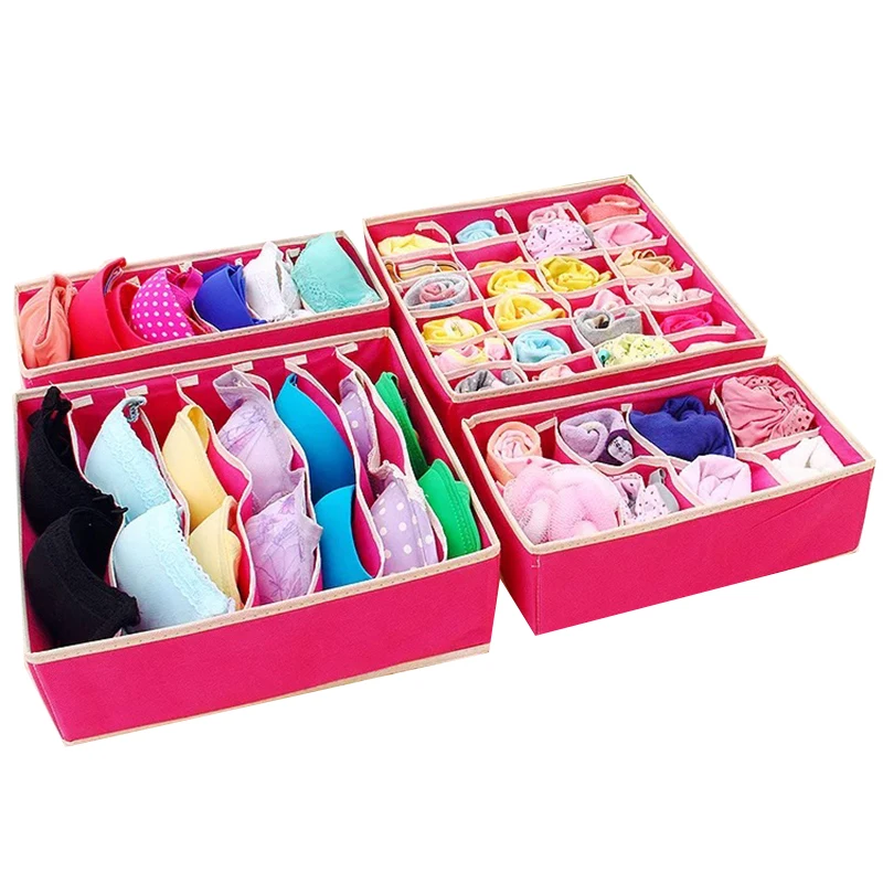 

4 pieces / set of organizer for underwear collapsible linen household items organizer bra underwear container drawer storage box