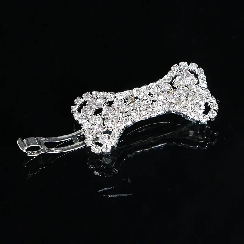 Fashion clear rhinestone dog bone pet hair barrette lady french barrette ornament jewelry accessory  6pcs x