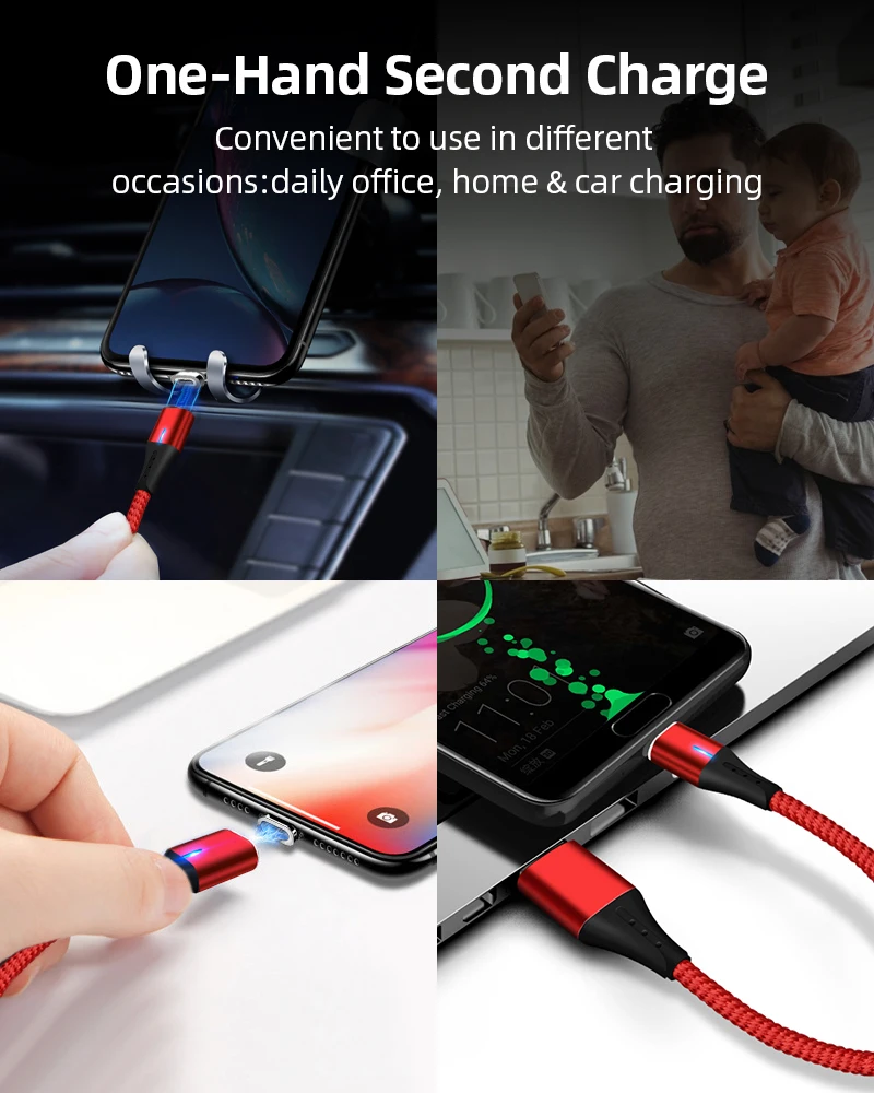 SUNPHG мобильного телефона 3A Магнитный кабель Зарядное устройство 2 м микро Тип usb C кабель для передачи данных для iPhone x samsung S8 S9 huawei Быстрая зарядка 3,0