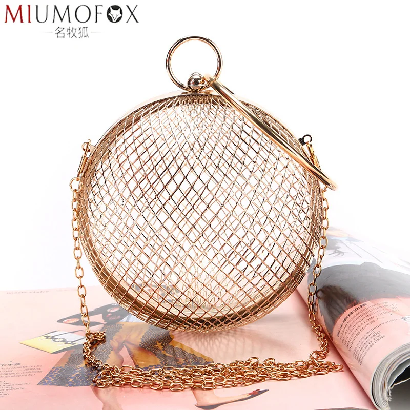 

Fashion Mesh Spherical Evening Bag Women's Hollow Out Designer Clutch Handbag Shoulder Crossbody Bag Female Wedding Wrist Wallet