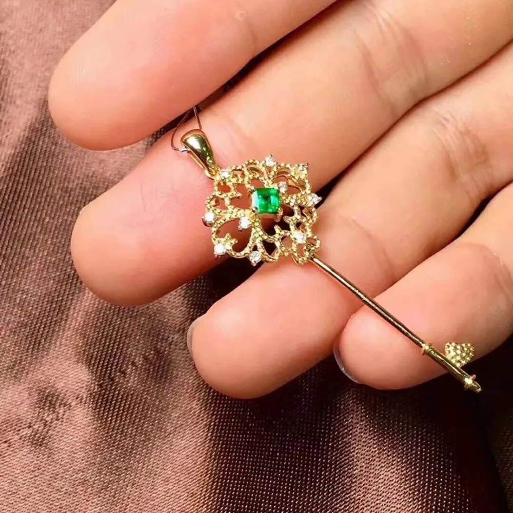 

SHILOVEM 925 sterling silver Natural Emerald Pendants classic fine Jewelry women wedding women wholesale 3*3mm jcz030301agml