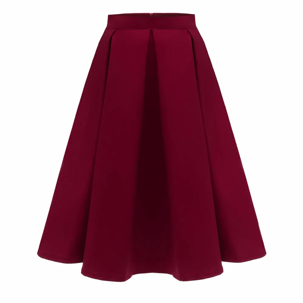 S-2XL Демисезонный модная юбка Женские однотонные A4 плиссированные юбки-пачки Повседневное Винтаж Элегантная Леди спецодежды Юбка-миди плюс Размеры