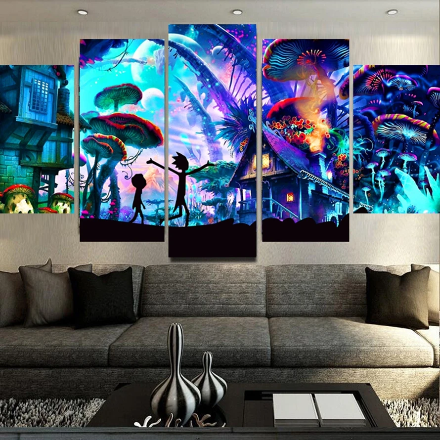 

Canvas Wall Art 5 Piece Canvas Art Rick And Morty HD Print Canvas Painting Wall Art For Living Room Modern Decorative Artwork