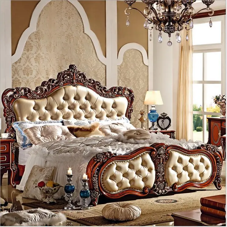 Современная Европейская кровать из цельного дерева модная резная 1,8 м кровать французская мебель для спальни 6593