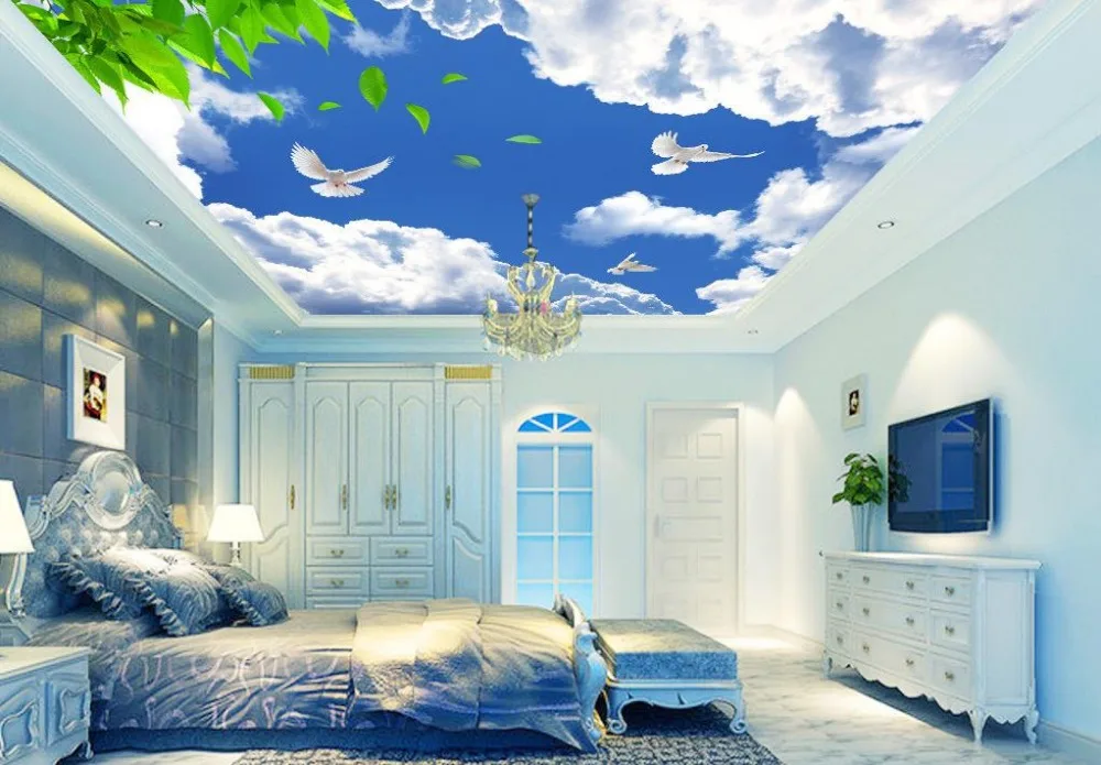 カスタム3d天井壁画壁紙緑の葉3d壁紙用天井用リビングルーム不織布天井の壁紙壁画 Wallpaper For Ceilings 3d Wallpaper For Ceilingceiling Murals Wallpaper Aliexpress