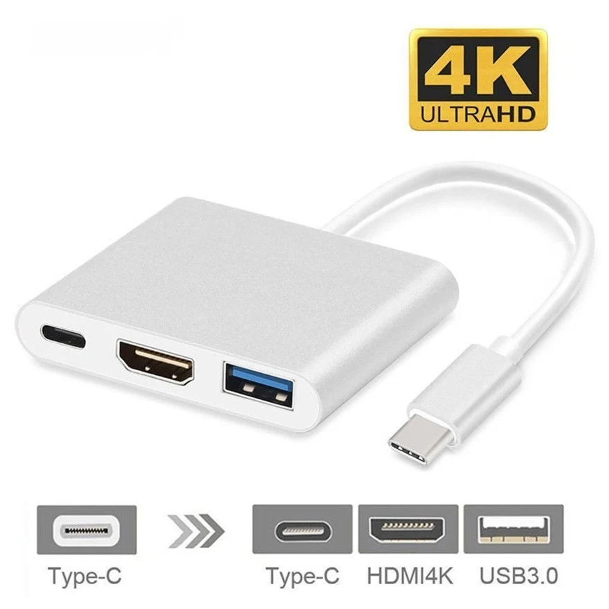 

Type C USB 3.1 to USB-C 4K HDMI USB3.0 Adapter 3in1 Hub For Apple Macbook USB 3.1 Type C HDMI Adapter HUB
