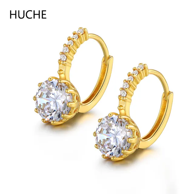 Huche Creative Jewelry Fashion Women Earrings Yellow Gold Color Huche Creative Jewelry Fashion Women Earrings Yellow Gold Color Huggie Hoop Stylish Cubic Zirconia