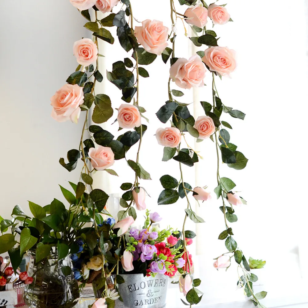 1 шт. Свадебные Декоративные искусственные розы лоза 180 см настоящий на прикосновение шелк цветок с зелеными листьями для дома гирлянда подвесной Декор