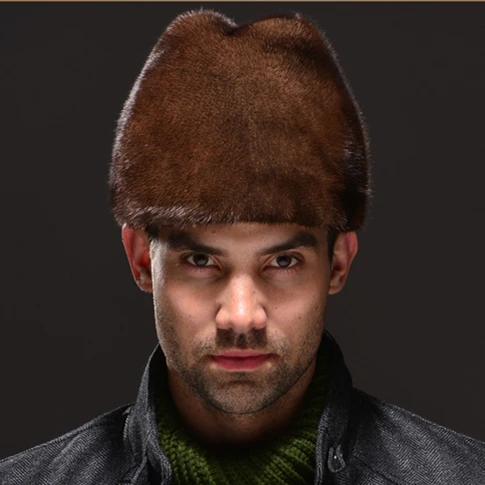 Cheap HM027 Real genuine mink  fur hat  winter Russian men's warm caps whole piece mink fur hats