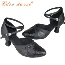 ЭПРО Танцы дамы закрытым носком Латинской современные бальных танцев обувь 6 см каблуки атласная ЕС размеры 34–40