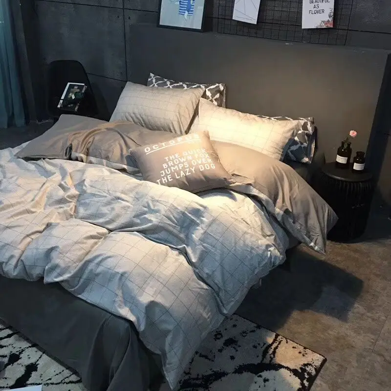 

Ms.O 100% Cotton Bed Sheets Stripe Check Plaid Triangle Duvet Cover Black and White Beige Designer Bedding Set Bedroom Bed Linen