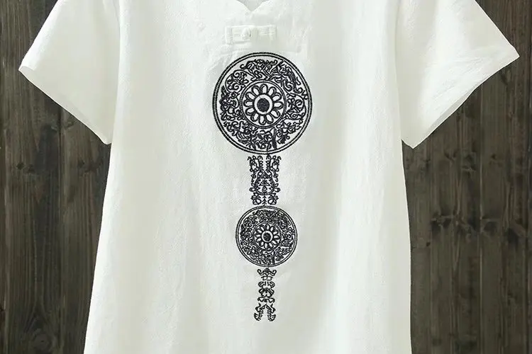 Китайский стиль, хлопковая льняная футболка на одной пуговице, повседневные топы, винтажная Женская летняя футболка с коротким рукавом и изображением стрекозы