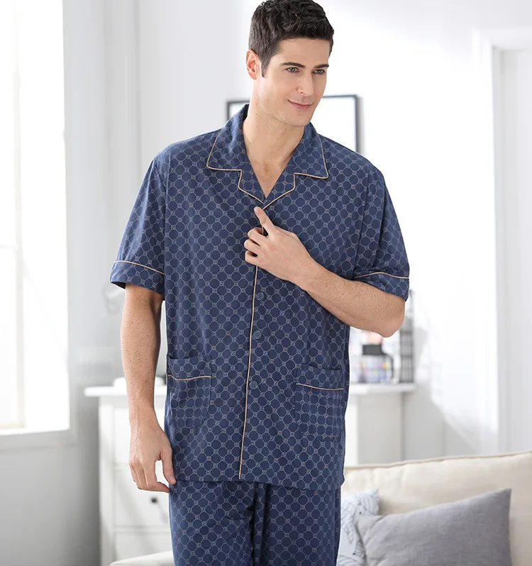 CherLemon новые мужские летние трикотажные Хлопковые пижамы мужские короткий рукав геометрический узор Повседневное Домашняя одежда пижамы