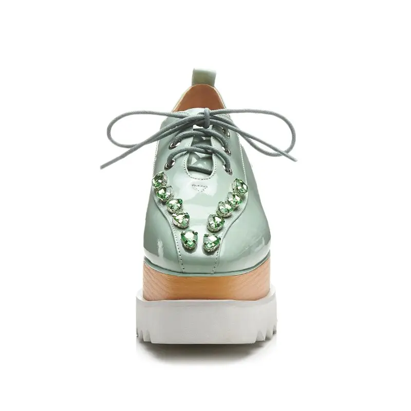 Pompes Chaussures Étanche Wedge Dentelle Pot Green Noir Cristal Cuir Vache Krazing L01 Carré Femmes Augmenté En mint Bout Superstar 2018 Up SvwAXnfg