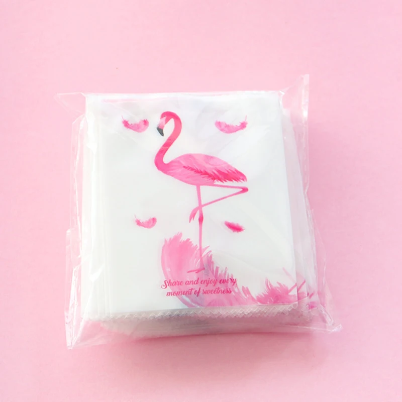 

New 100pcs Exquisite Flamingo Snowflake Crisp Packaging Bag Handmade DIY Plastic Small Fresh Green Leaves Machine Seal Bags JY