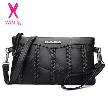 

YANXI Brand Female Clutch PU Leather Women Crossbody Bags Knitting Shoulder Messenger Bags Embrayage Sac Bolsas Feminina Purse