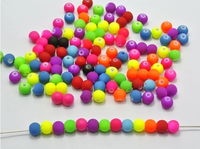

Top Qt 50pc 10mm mix color Candy Color Acrylic Rubber Beads Neon Matte Round Spacer Loose Beads Fluorescent Jewelry Handmade