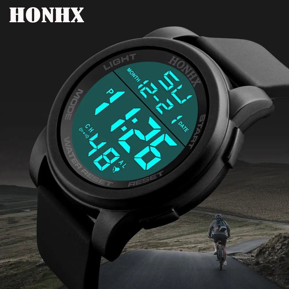 Часы для мужчин s модные водонепроницаемые для мужчин мальчик ЖК цифровой секундомер Дата Резиновые Спортивные наручные часы водонепроницаемый Relogio часы reloj Q7