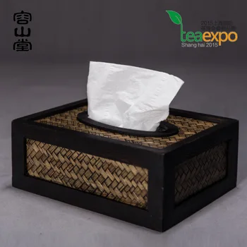 

Chiese Style Bamboo Woven Napkin Collection Box Tableware Kitchen Table Rattan Paper Box Tissue Box