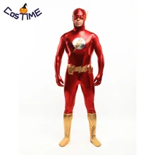 Костюм флэш для взрослых мужчин вторая кожа полный боди Zentai Блестящий металлический костюм супергероя карнавальный костюм на заказ