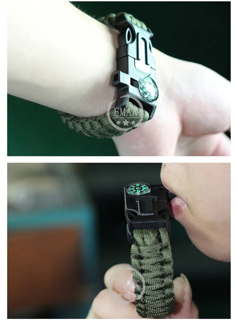 Открытый выживания браслет плетеный Паракорд мульти-функция кемпинг инструменты спасательный веревка компас свисток нож