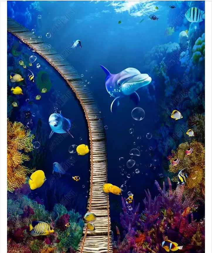 

Custom photo wallpaper Waterproof floor painting Underwater World Fantasy 3D Floor self-adhesion Wall Sticker murals home decor