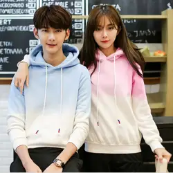 Утолщение бархат толстовки Корейская пара одежда любителей Весна мужской женский соответствующие свободные Стиль пуловер с капюшоном