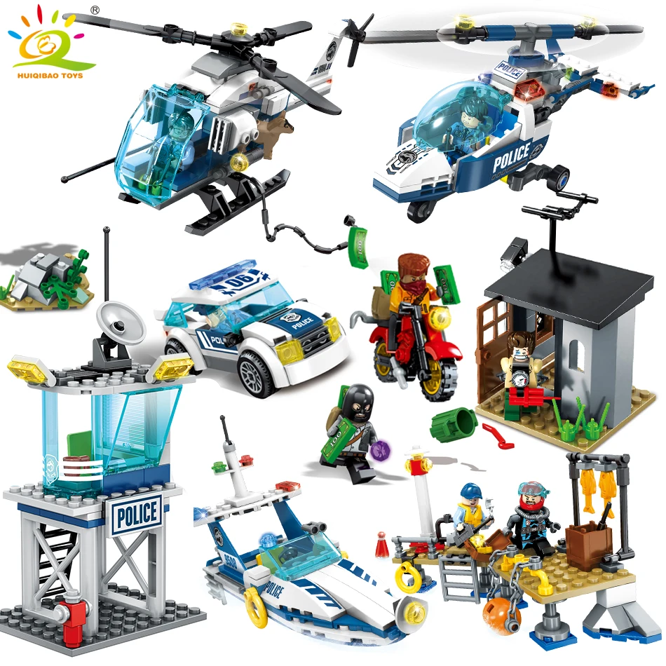 

753pcs City Rescue Police criminal Building Blocks figures set Compatible Helicopter ship Educational brick Children toy