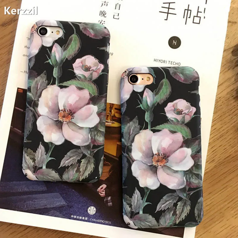 Kerzzil Retro Floral Phone Case For iPhone 7 8 Plus Camellia Flower Hard Back Cover Capa Coque 6 6s |