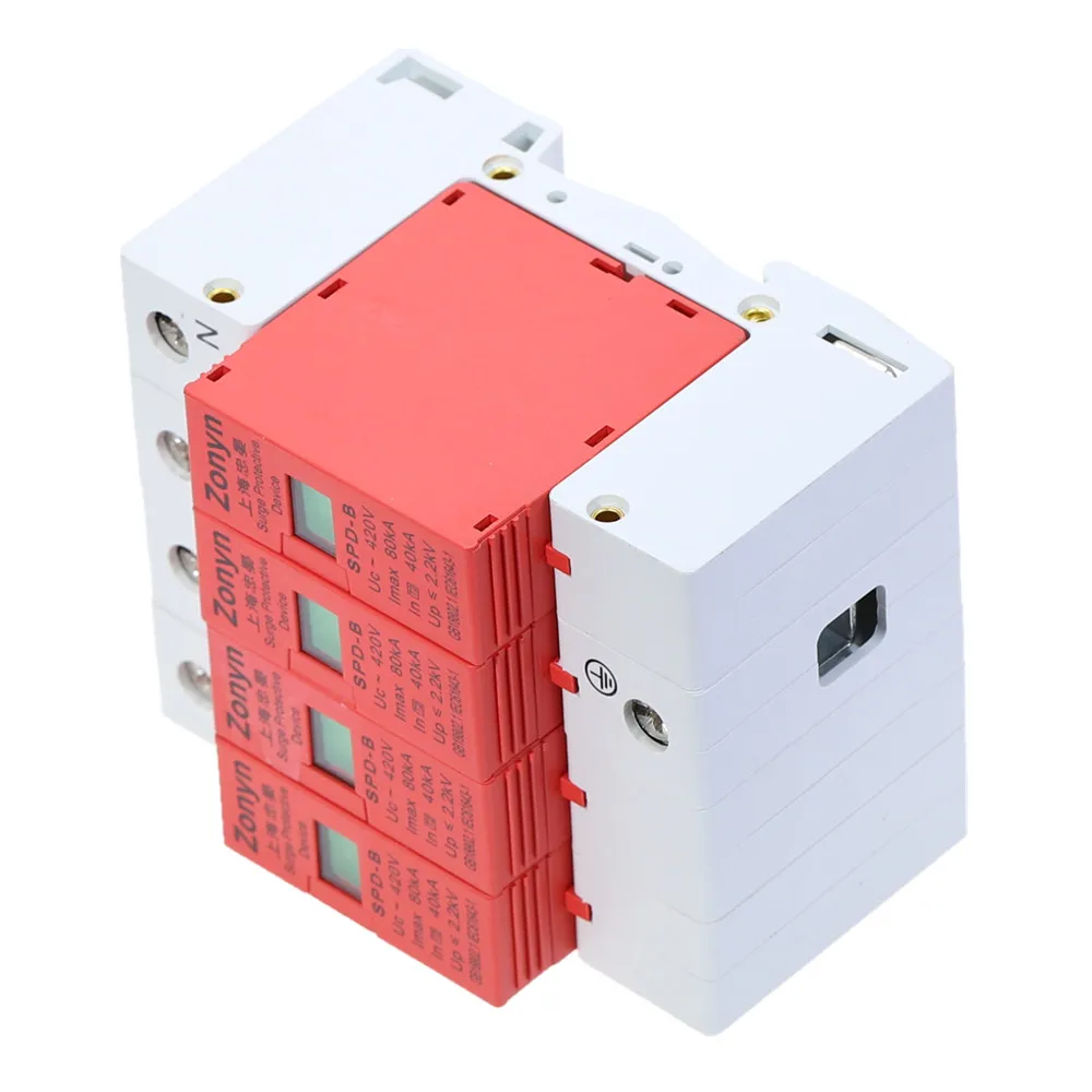 Goedkoop Hoge kwaliteit 4P SPD 420V 40KA ~ 80KA Huis Surge Protector Beschermende Low voltage Afleider Apparaat 3P + N