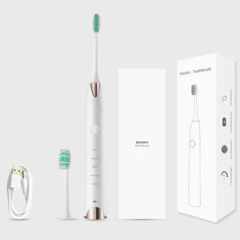 

Retemporel Power Toothbrush Rechargeable Sonic Toothbrush with 5 Optional Modes Waterproof 2 Replacement Heads White & Gold