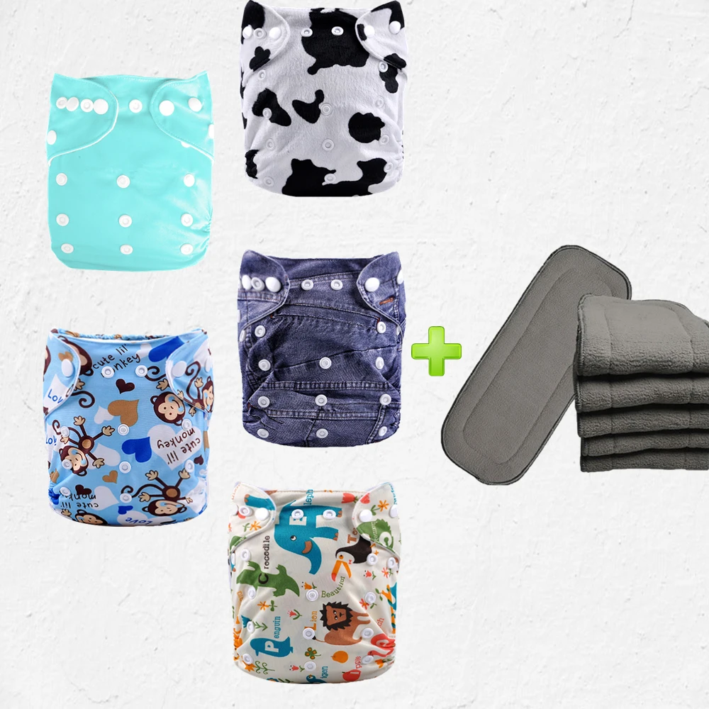 new cute printed fitted eco friendly cheapest baby cloth diaper 5pcs
